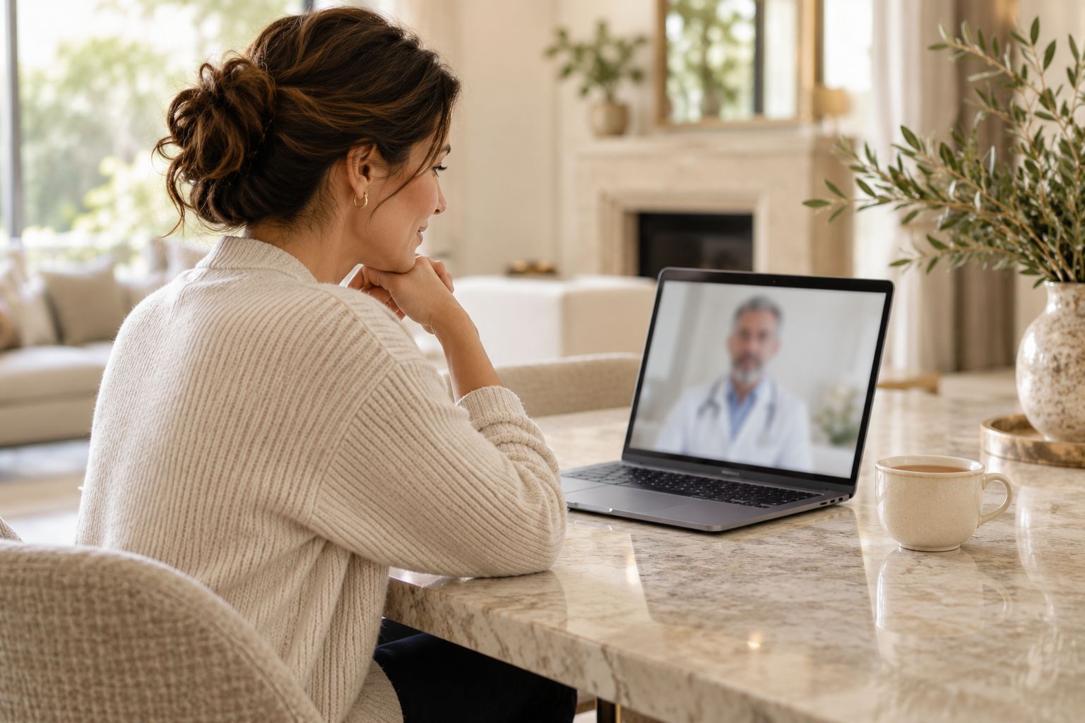 Patient on a video visit with a doctor at home